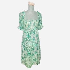 Anthropologie Puff Sleeve Smocked Dress in Mint Size XSP Green White Midi Dress